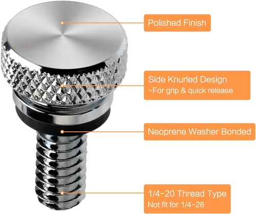 Vista 4 de Tornillo de asiento de motocicleta, tornillo de montaje moleteado para guardabarros trasero, 1/4 "-20 roscas de repuesto para Harley Touring