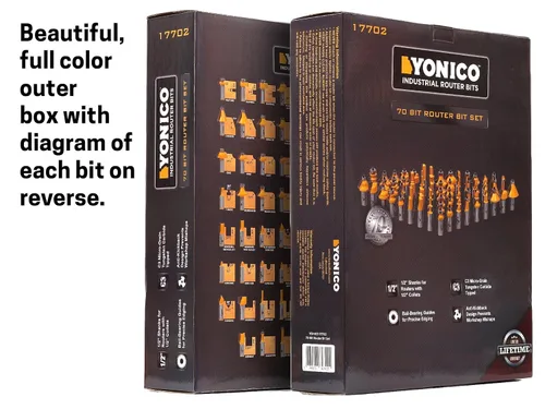 Vista 2 de Yonico 17702 Juego de 70 fresas para ruteadora de calidad profesional con mango de carburo 1,2 cm