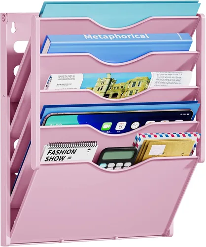 Marbrasse Organizador de archivos de pared de 5 niveles, soporte de plástico para colgar archivos para correo, organizador de papel para revistas