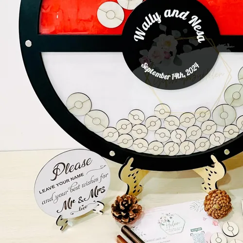 Alternativa de libro de invitados de boda de bola negra personalizada, idea de libro de invitados de boda de madera, libro de invitados con temática