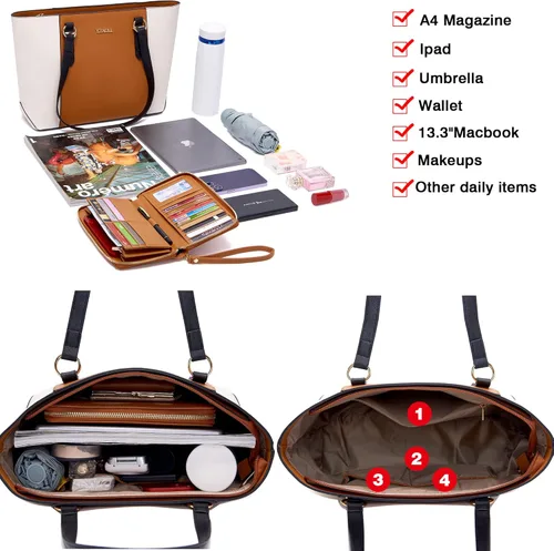 Vista 2 de YZAOLL Purses for Women PU Leather Medium Tote Satchel Handbags with Matching Wrist Bag set