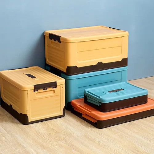 Vista 5 de Foldable Storage Crate Portable Folding Plastics Bin With Lid Space Saving Book Organizers Dorm Room Organization Supplies Office Storage Accessory