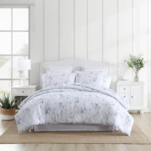 Vista 12 de Laura Ashley - Juego de edredón individual, juego de ropa de cama reversible de algodón con funda a juego, decoración del hogar estilo granja