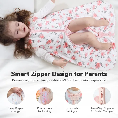Vista 318 de Mama Cheetah Saco de dormir para bebé de 0.5 TOG, Manta portátil de algodón orgánico para bebé con cremallera bidireccional, Saco de dormir