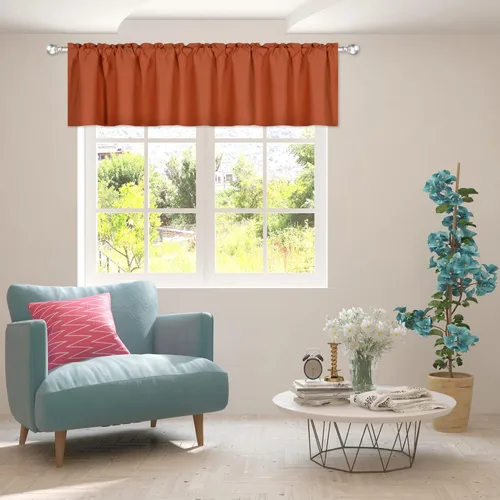 Vista 72 de DECOVSUN Cenefa morada para ventanas de 60 x 18 pulgadas, aislamiento térmico sólido, bolsillo para cortinero, cenefa corta para cocina, cenefa