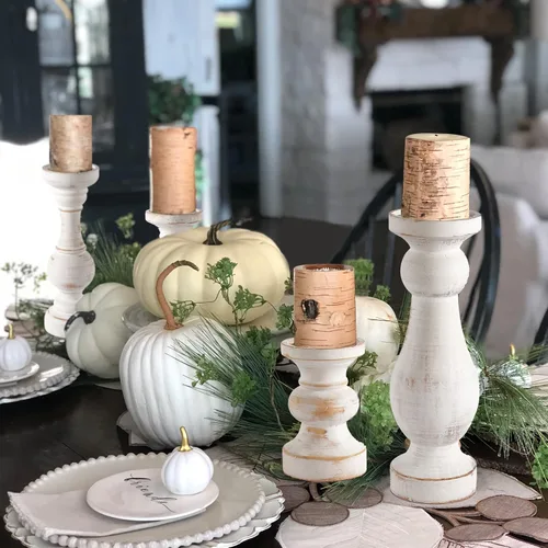 Vista 5 de MAONAME Rustic Pillar Candle Holder, 6 Inch Antique Wood Candlestick Holders, Wooden Candle Holders for Pillar Candle, Farmhouse Decorative