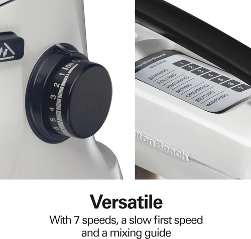 Vista 4 de Hamilton Beach Batidora eléctrica de pie, 4 cuartos de galón, gancho para masa, accesorios planos para batidor, protector contra salpicaduras, 7