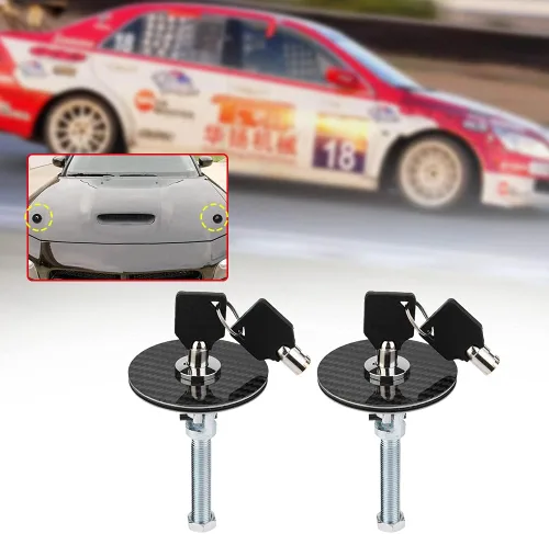 Vista 5 de Kit de pasador de capó para coche, universal, fibra de carbono, estilo de motor, cubierta de capó, bloqueo de llave, kit de liberación rápida