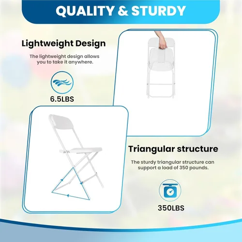 Vista 4 de 10 White Folding Chairs, Stackable & Suitable for Indoor & Outdoor Use. Features a Sturdy Steel Frame Supporting Up to 350 Pounds, Ideal for Events