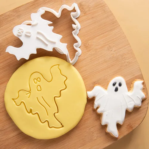 Vista 34 de Flycalf Cortadores de galletas de Halloween, formas de sombrero de bruja con sellos de émbolo, accesorios de horneado de ácido poliláctico