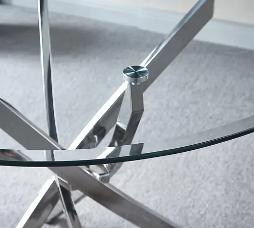 Vista 44 de Mesas de comedor redondas de 36 pulgadas, mesa de comedor moderna de cocina con base de metal cromado dorado, mesas de comedor redondas de vidrio
