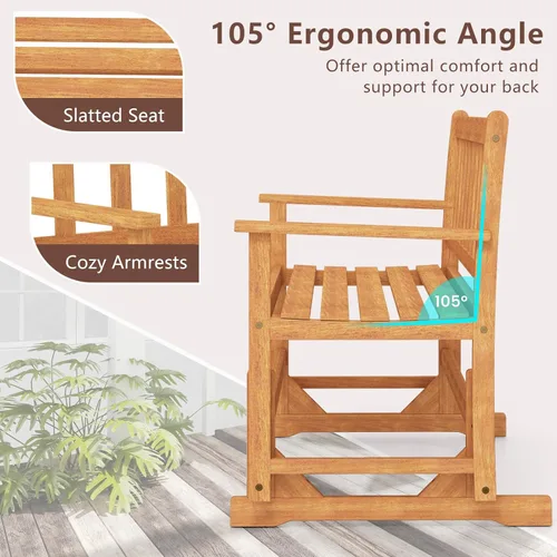 Vista 9 de Tangkula Banco planeador de madera de acacia para 2 personas, resistente 800 libras, sofá biplaza mecedora para patio con asiento y respaldo