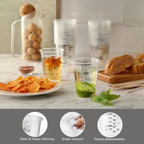 Vista 3 de Little Cook - 40 tazas medidoras para mezclar, desechables de resina de plástico transparente de 8 onzas con 40 palitos de madera para mezclar