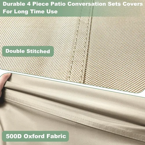 Vista 3 de Gasadar Funda para muebles de patio, fundas impermeables para muebles de exterior, sofá biplaza, silla y mesa auxiliar, beige y marrón