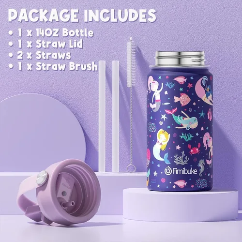 Vista 5 de Fimibuke - Lonchera Bento para niños con 4 compartimentos, bolsa de almuerzo aislada, botella de agua con aislamiento de acero inoxidable, paquete