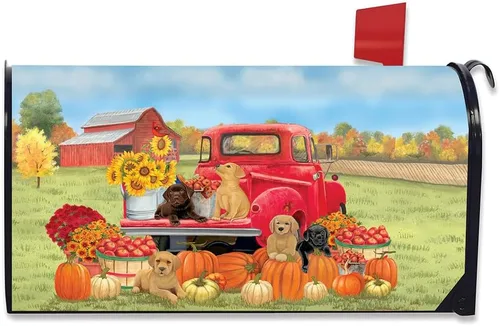 Vista 13 de Briarwood Lane Harvest Bridge - Cubierta magnética para buzón de otoño, estándar de otoño