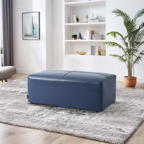 Vista 9 de Otomana rectangular de piel auténtica, mesa de centro otomana con botones y patas, taburete tapizado para sala de estar, dormitorio, entrada