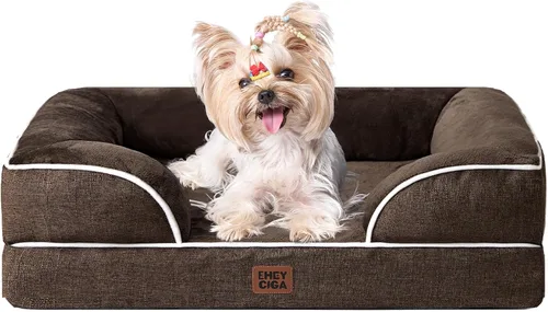 Vista 50 de EHEYCIGA – Cama ortopédica impermeable para perros pequeños, de espuma viscoelástica tipo caja de huevos, con bordes elevados y base antideslizante