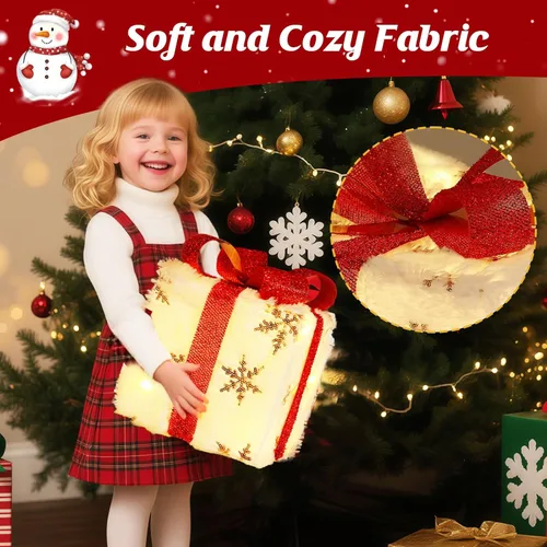 Vista 5 de Decoraciones de Navidad, juego de 3 cajas de regalo iluminadas de Navidad, cajas de regalo de Navidad a pilas, LED blanco cálido con lazos