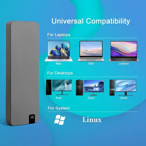 Vista 2 de SSD externo de aluminio portátil de 2 TB – USB-C y USB-A 3.2 Gen 2, hasta 500 MB/s, impermeable, a prueba de polvo (IP68), a prueba de golpes