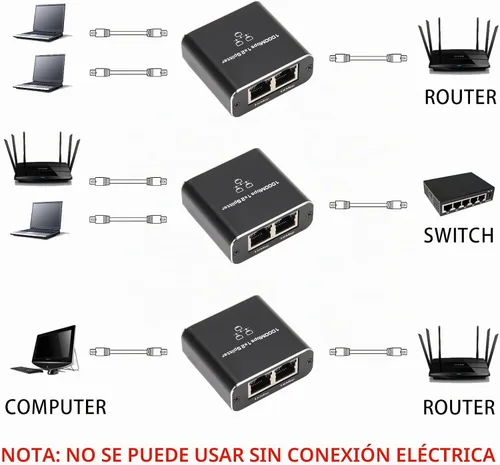 Vista 7 de Divisor Gigabit Ethernet Pushua 1 a 2 de Alta Velocidad, Divisor de Internet 1000Mbps 1 Entrada 2 Salidas, LAN con Cable de Alimentación USB, RJ45