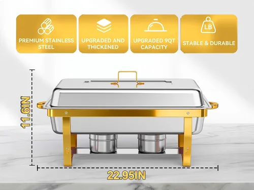 Vista 6 de Frizoky Chafing Dishes for Buffet 4 Pack, 9QTGold & Silver Stainless Steel Food Warmers Elegant & Sturdy Chafing Dish Buffet Set, Complete Set for