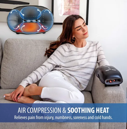 Vista 3 de Zyllion Masajeador de manos recargable con calor - Masaje de compresión eléctrico inalámbrico con vibración para artritis, síndrome del túnel