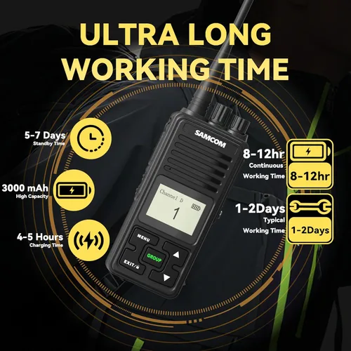 Vista 2 de SAMCOM FPCN10A - Radio bidireccional de 3000 mAh, alta capacidad, larga duración, Walkie Talkies, resistente, con auricular de llamada grupal, base