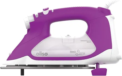 Vista 2 de Oliso TG1600 Pro Plus SmartIron de 1800 vatios con elevación automática Plancha de vapor con suela de flujo de cerámica de diamante (orquídea) +