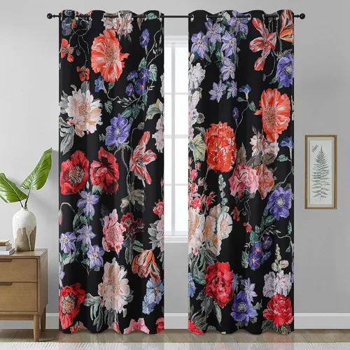 Vista 33 de Estelar Textiler Cortinas clásicas con estampado floral azul para sala de estar, cortinas de 84 pulgadas de largo, oscurecimiento de la habitación