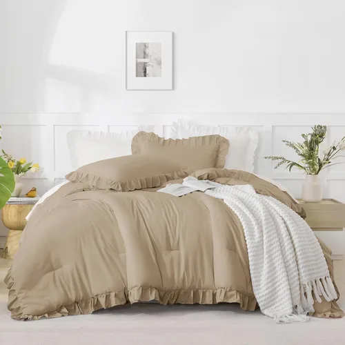 Vista 66 de Andency - Edredón beige con volantes tamaño individual, de 2 piezas, estilo rústico shabby clásico para niños, ligero y suave de microfibra