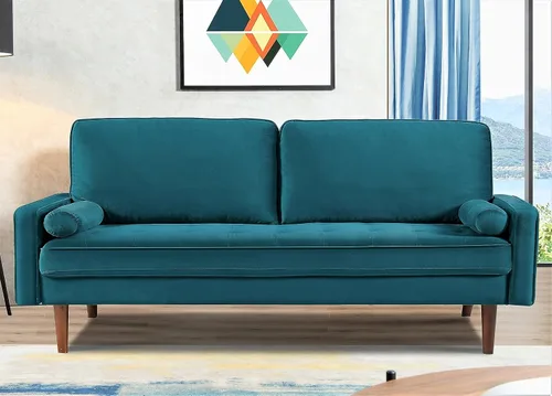 Vista 5 de Sofás capitoné de terciopelo para sala de estar, estilo clásico de mediados de siglo con silueta moderna, acolchado de botones y patas de madera