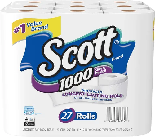 Vista 17 de Scott - 1000 hojas por rollo de papel higiénico, 4 rollos, toallas de baño