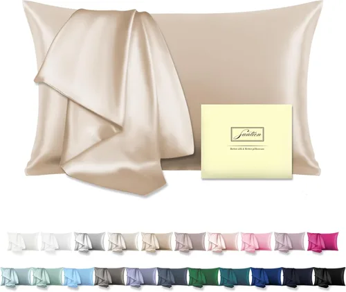 Vista 35 de Funda de almohada de seda para cabello y piel, suave, transpirable y sedosa 100% seda Queen, juego de 2, fundas de almohada de seda de morera