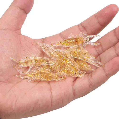Cebos de señuelo de camarones suaves, 20 cebo de camarón artificial, señuelos de pesca con brillo, 2.0 in, kit de gambas de gambas de silicona para