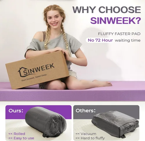 Vista 3 de SINWEEK Cubrecolchón de Espuma Viscoelástica de Doble Capa de 5 Pulgadas Tamaño Individual, Espuma Viscoelástica de Gel de 3 Pulgadas más 2 Pulgadas