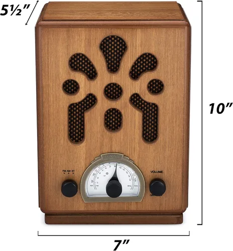 Vista 4 de ClearClick Radio AM/FM de estilo retro clásico vintage con Bluetooth - Exterior de madera hecha a mano marrón
