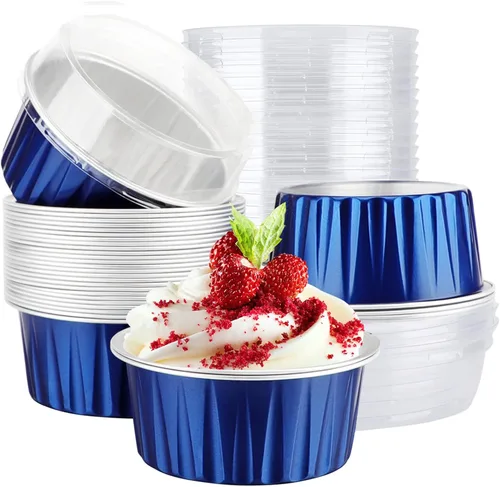 Vista 19 de EUSOAR Vasos de aluminio con tapas, 30 moldes desechables de papel de aluminio para muffins de 5 onzas, moldes para hornear, recipientes desechables