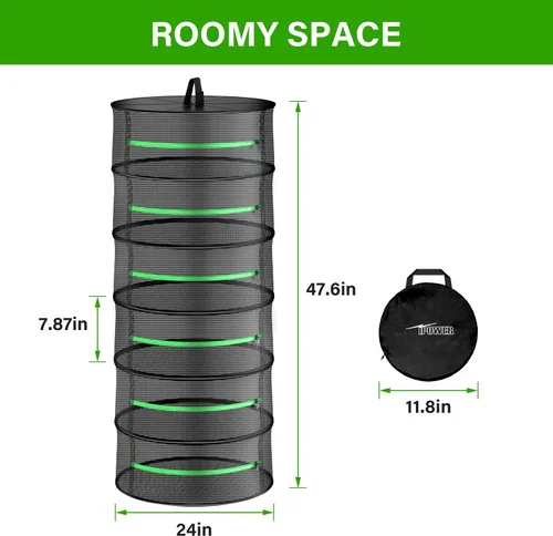 Vista 2 de iPower Red de secado plegable de malla para hierbas de 2 pies y 6 capas con cremalleras, anillo resistente para plantas hidropónicas, bolsa