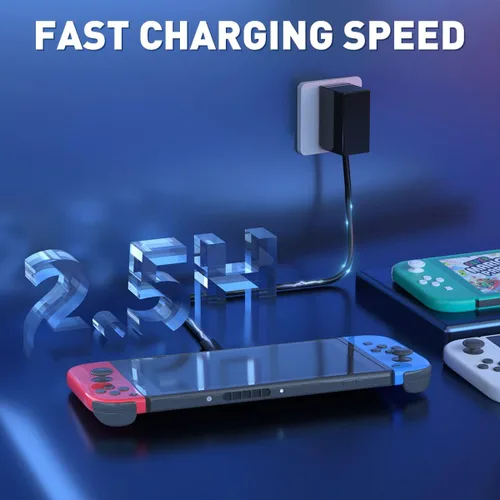 Vista 5 de Cargador para Nintendo Switch y Switch Lite y Switch OLED, compatible con Nintendo Switch TV Dock Mode Adaptador de fuente de alimentación CA, cable