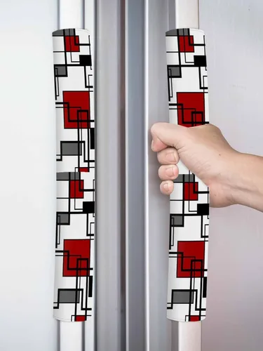 Vista 8 de Juego de 2 fundas para manijas de puerta de refrigerador rojo y negro para lavavajillas, microondas, horno, nevera, estufa, electrodomésticos