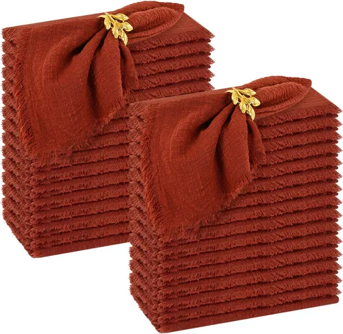 Vista 9 de Paquete de 60 servilletas de tela hechas a mano con flecos, servilletas de lino de algodón negro, servilletas de cena de algodón rústico suave