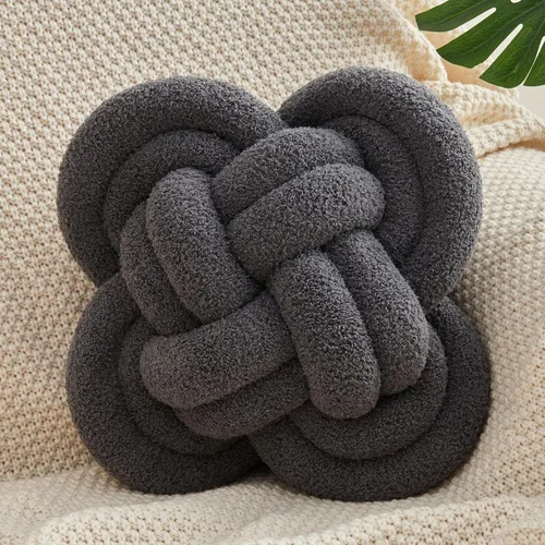 Vista 10 de Xiashrk - Almohada de nudo en forma de bola, almohadas decorativas suaves de 12" para sofá, cama, almohada de lujo en tono marfil blanco con nudo