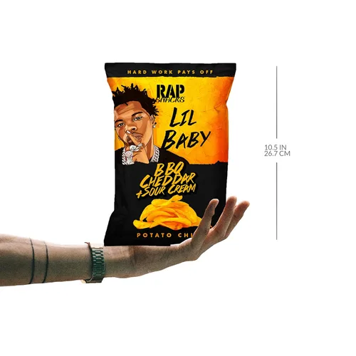 Vista 5 de Rap Snacks Lil Baby - Queso cheddar + papas fritas de crema agria, bolsas de 2.5 onzas, paquete de 6