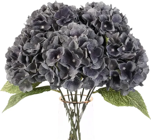 Vista 20 de Jim's Cabin Flores artificiales falsas arreglos de hortensias de seda con 5 cabezas grandes, ramo floral de plástico para la cocina del hogar, Rosa