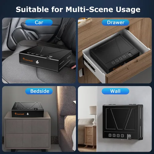 Vista 8 de Bonsaii - Caja de seguridad para armas de mano, caja de seguridad biométrica de acceso rápido de 3 formas para pistolas, caja de seguridad