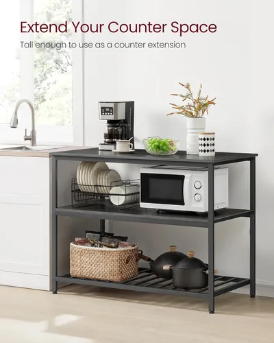 Vista 19 de VASAGLE Isla de cocina con 3 estantes, estante de cocina de 47.2 pulgadas con encimera grande, estructura de acero estable, industrial, fácil