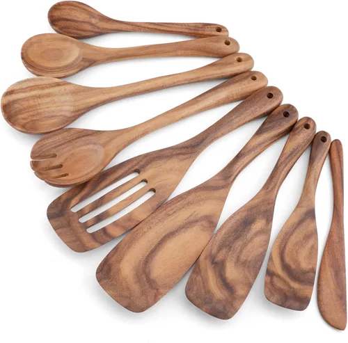 Vista 12 de Juego de cucharas de madera, 3 tamaños de cuchara de sopa grande de teca, cucharas de madera para cocinar, cuchara de servir, cucharas de madera