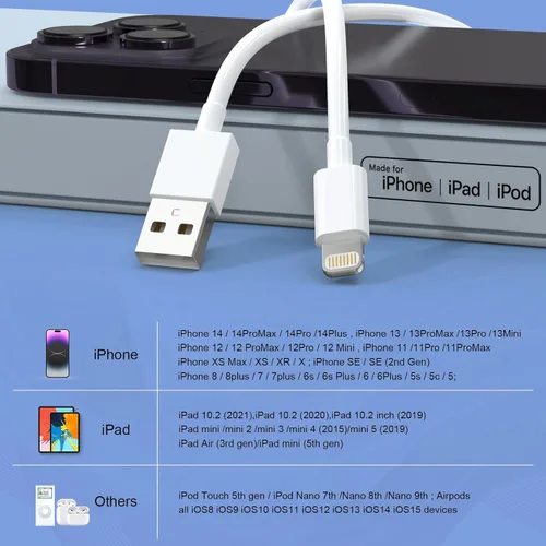 Vista 6 de Cargador de iPhone [certificado Apple MFi] 5 unidades de 6/6/6/10/10 pies de largo, cable Lightning de carga rápida para iPhone compatible