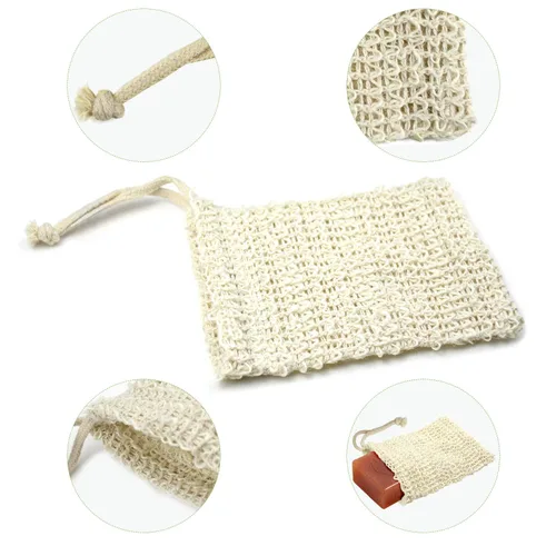Vista 2 de E-Know Bolsa de jabón, paquete de 5 protectores de jabón de sisal natural, red de jabón sin plástico sin residuos, espuma y secado del jabón